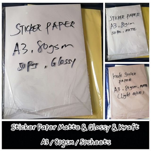 ☁ (50pcs) A3 Sticker Paper Glossy & Matte & Kraft 80gsm For Inkjet Print & Laser Print Shopee