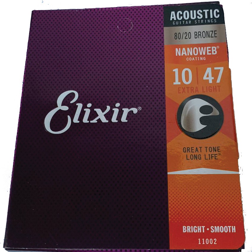 ۞ Elixir 11002 Nanoweb 8020 Bronze Acoustic Guitar Strings 1047 Extra ...