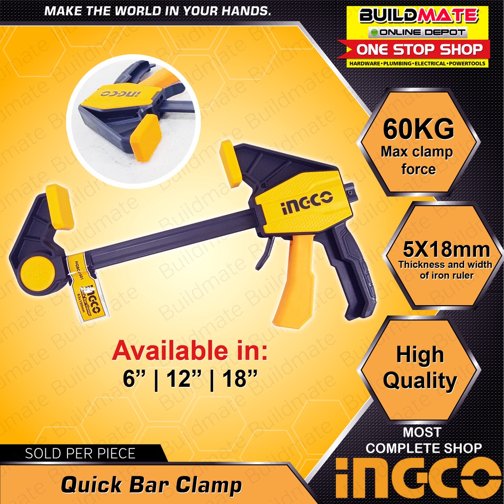 ™BUILDMATE Ingco Wadfow Quick Bar Clamp Quick Ratchet Release Wood