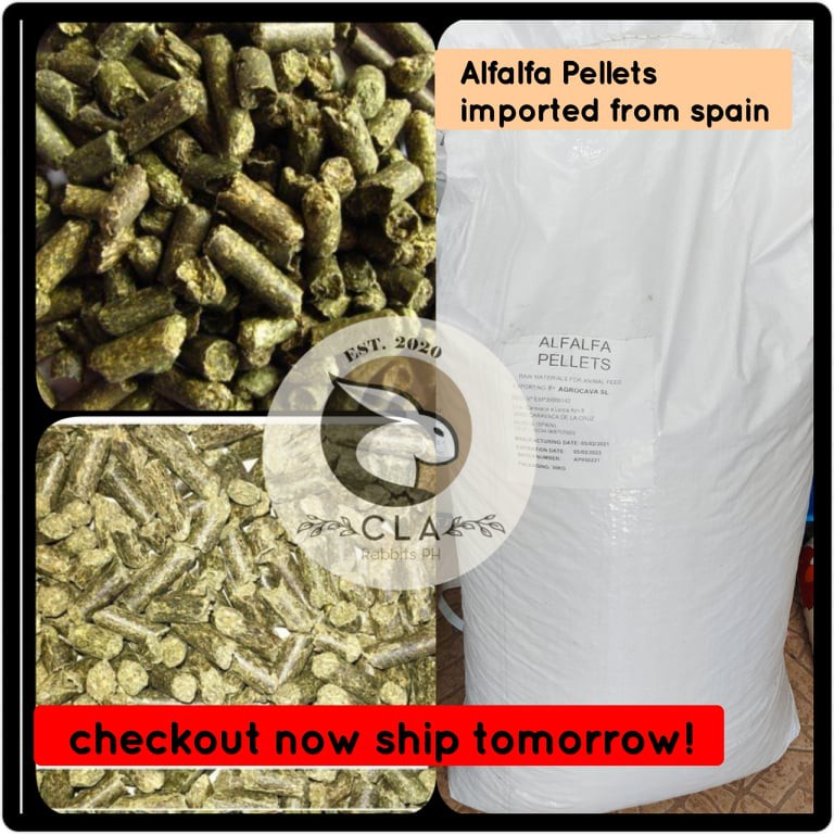 Curated visual reference: Alfalfa Hay For Rabbits With Skin Cracks Reference: Alfalfa Pellet Sulit Pack 5Kg Whole And Cracked For Rabbits
