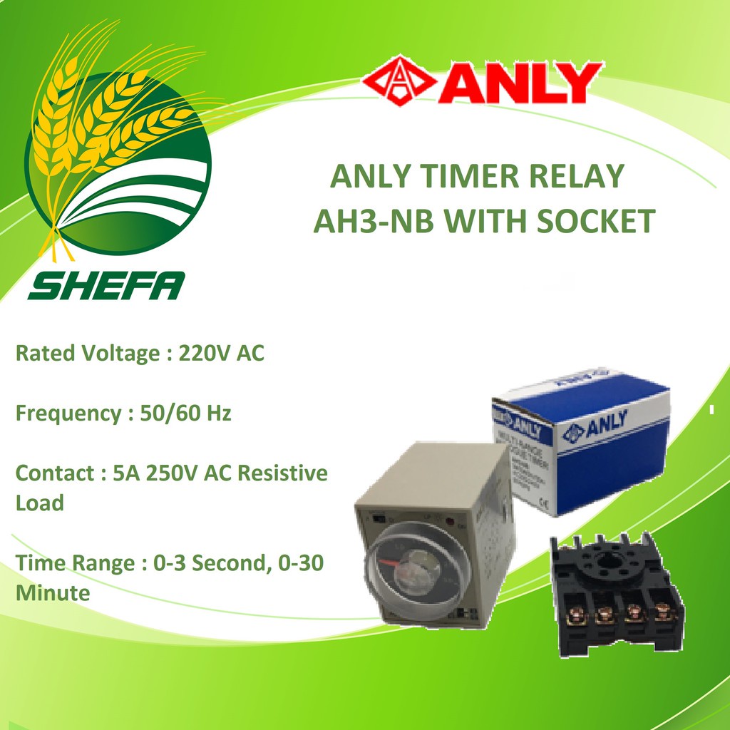 ﹍ANLY AH3NB Industrial Timer Relay with Socket 3S30M, 220VAC, 1 set