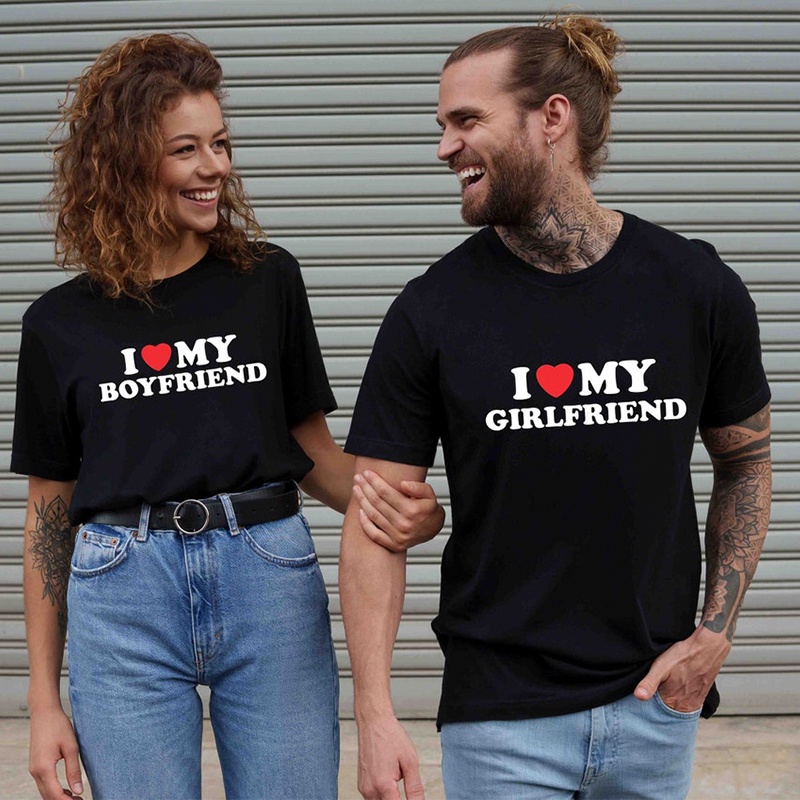 ♂i Love My Girlfriend Boyfriend Heart Printed Couple T Shirt Cotton 