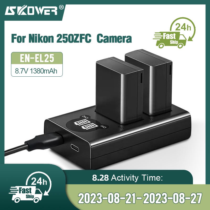 ENEL25 Battery with LED dual Channel Charger for Nikon Z50 ZFC Z30