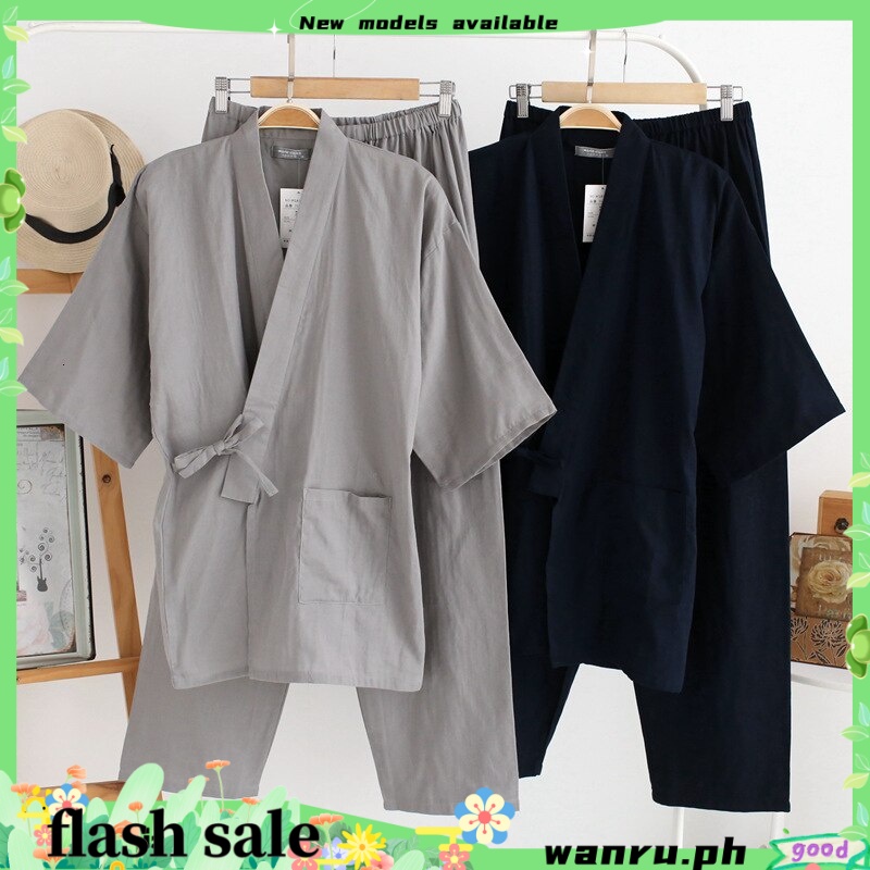 Men Traditional Japanese Pajamas Set Cotton Robe Pants Kimono Haori Yukata Nightgown Japan Style Soft Gown Sleepwear Obi Shopee Philippines