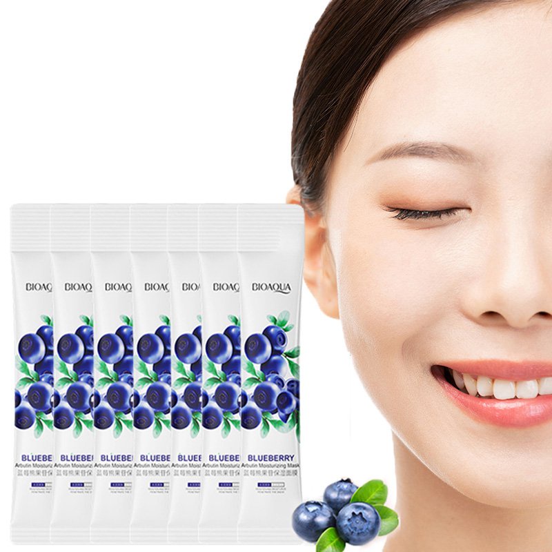 BIOAQUA 7Pcs Blueberry Sleeping Mask Moisturizing Repairing Whitening OilControl Replenishment