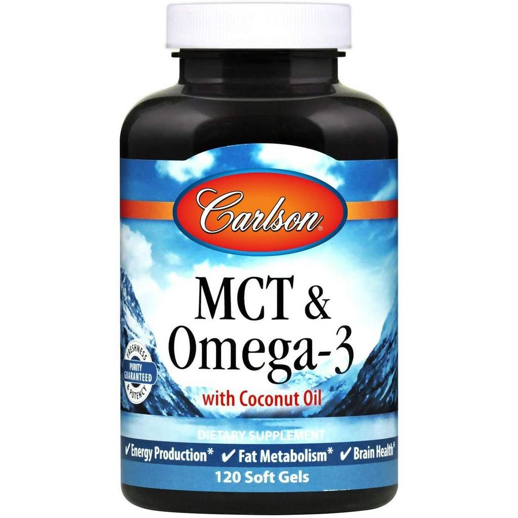Carlson MCT & Omega3, Coconut Oil, Caprylic & Capric Acids, EPA & DHA, Brain Health, 120
