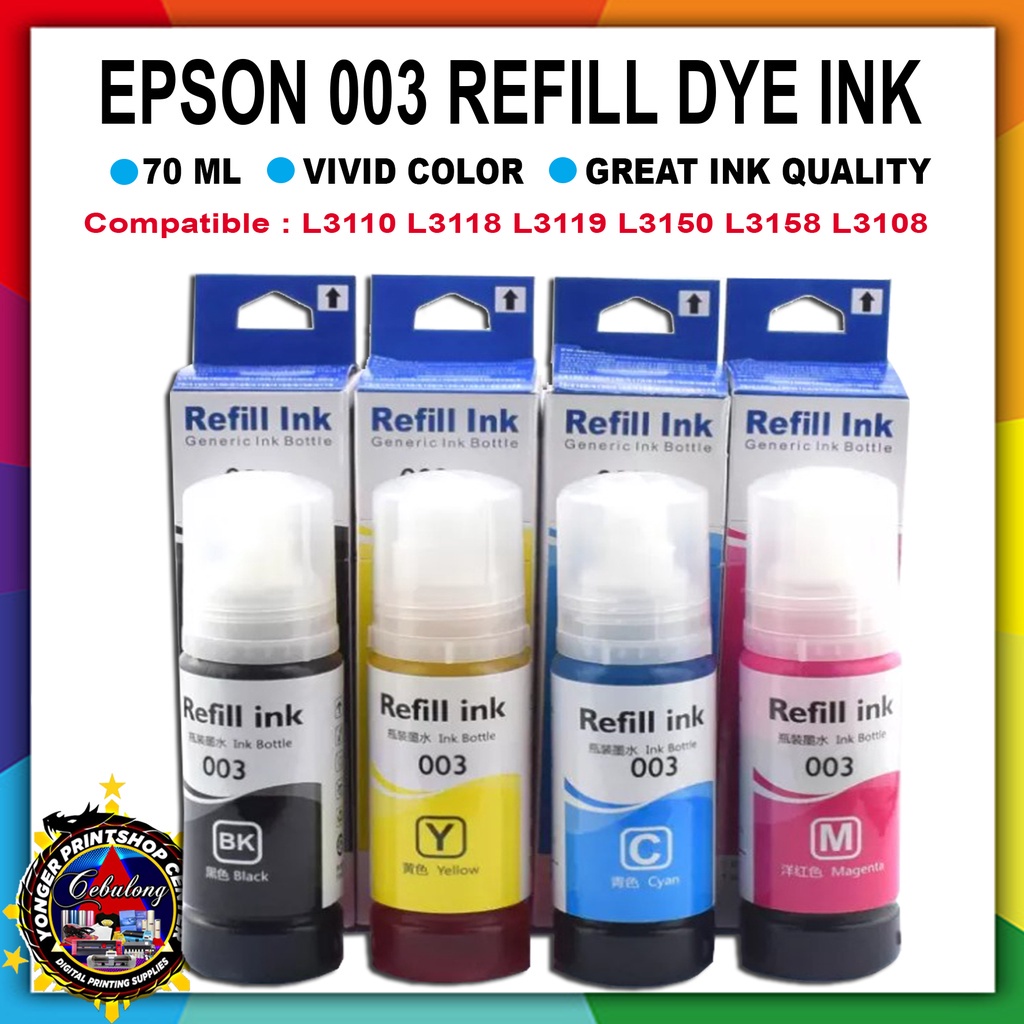 ┇003 Refill Dye Ink Compatible For Epson L3110 L3118 L3119 L3150 L3158 ...