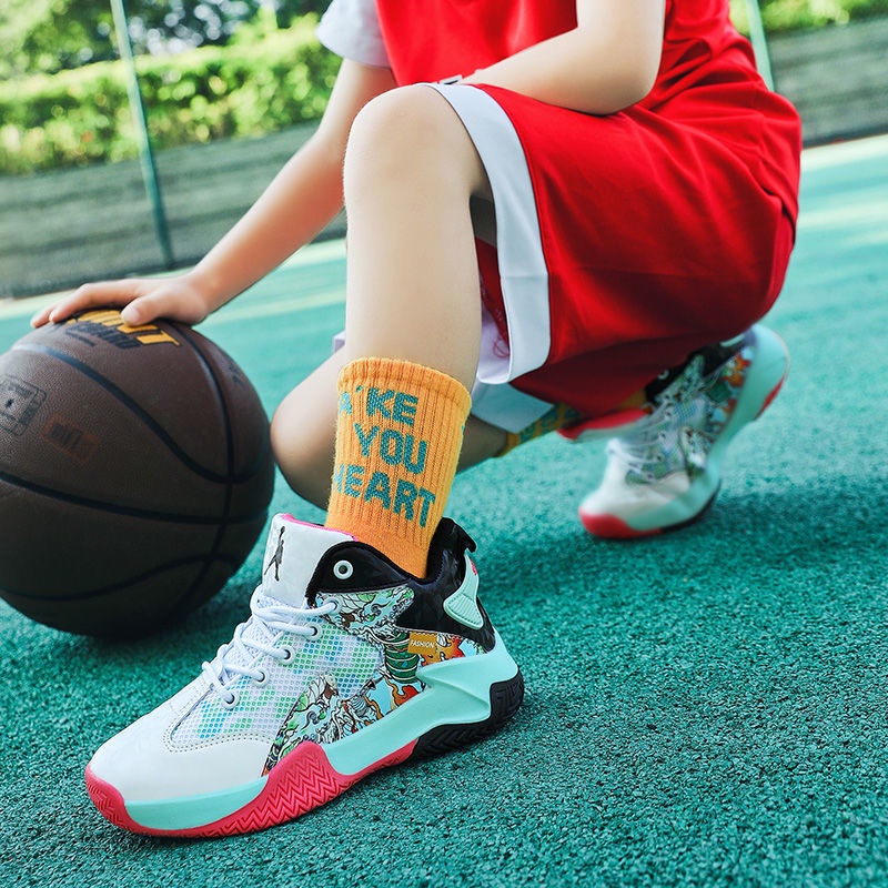Fashion rubber high top basketball shoes for kids boy teen sports