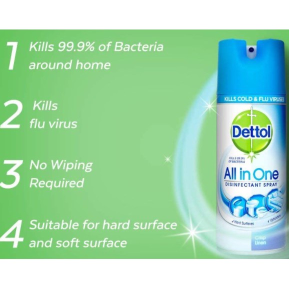 Dettol All In One Disinfectant Spray 400ml Crisp Linen Antibacterialantiviral Shopee Philippines 6106