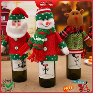 2pcs Sweater Christmas Wine Bottle Cover Fur Bottle Holder Xmas Champagne  Bottle Dress Plaid Drink Sleeves Button Bow Knot