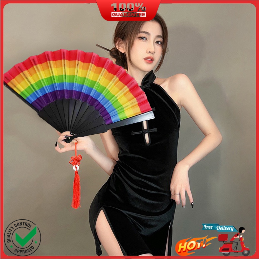 WT.B Rainbow Design Fan Vibrant Rainbow Folding Fan Lightweight Compact ...