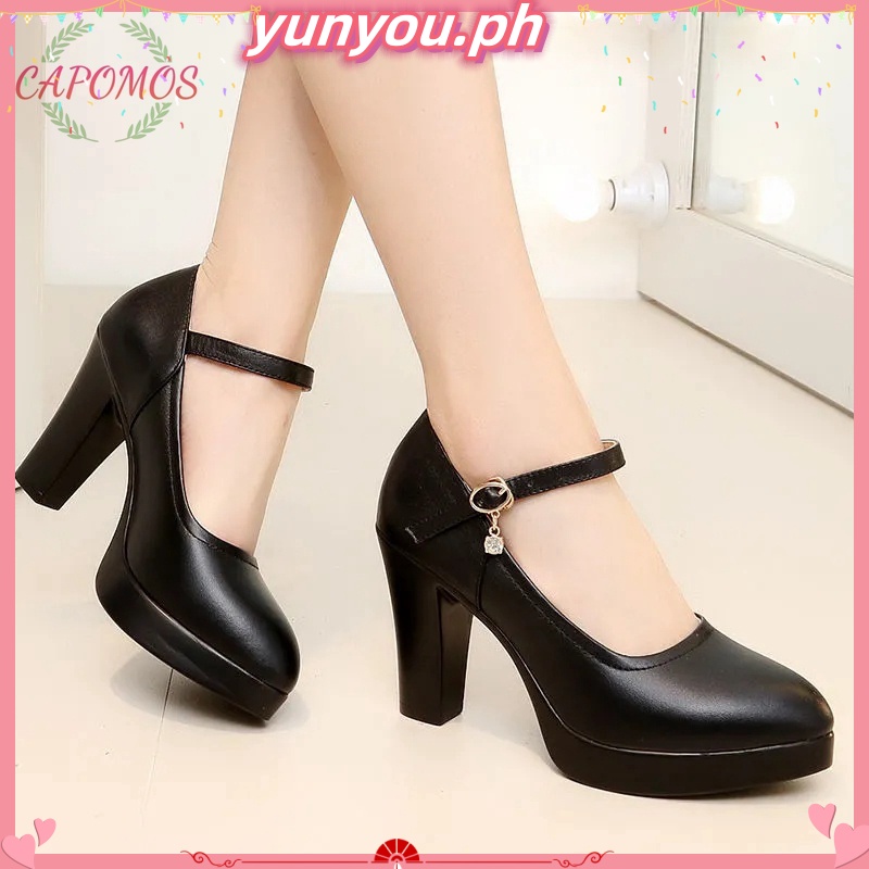 Capomos Korean Fashion Black Shoes For Women Heels School Office Work ...