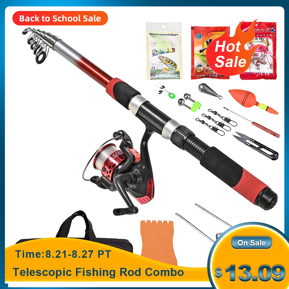 ۩Lixada 2.1m Telescopic Fishing Rod Combo Full Kit Fishing Tackle Kits ...