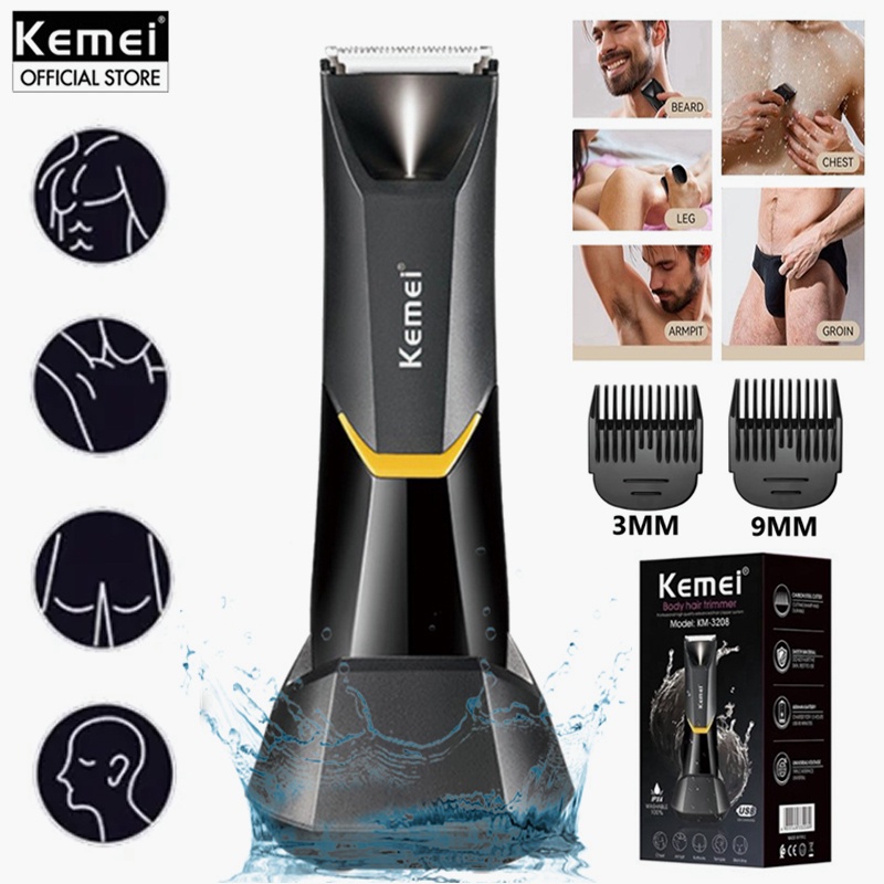 ஐKemei KM3208 Groin Area Hair Trimmer Waterproof Wet Dry Clippers