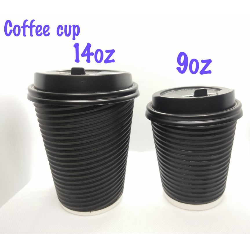 Coffee Cup, Rippled Cups , ( PAPER ) With Sipping Lids , Black ( 25