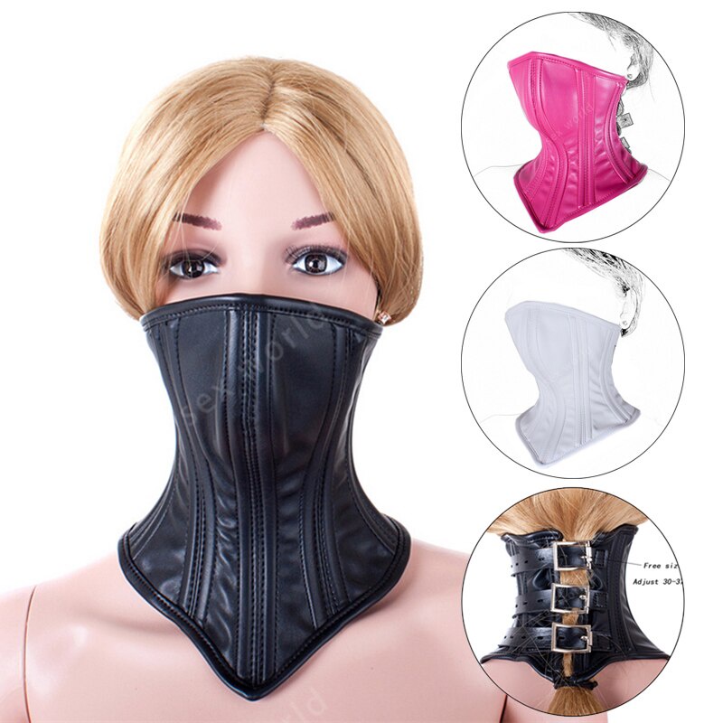 Cartilage Support Unisex Collar Lockable Leather Half Face Mask BDSM ...