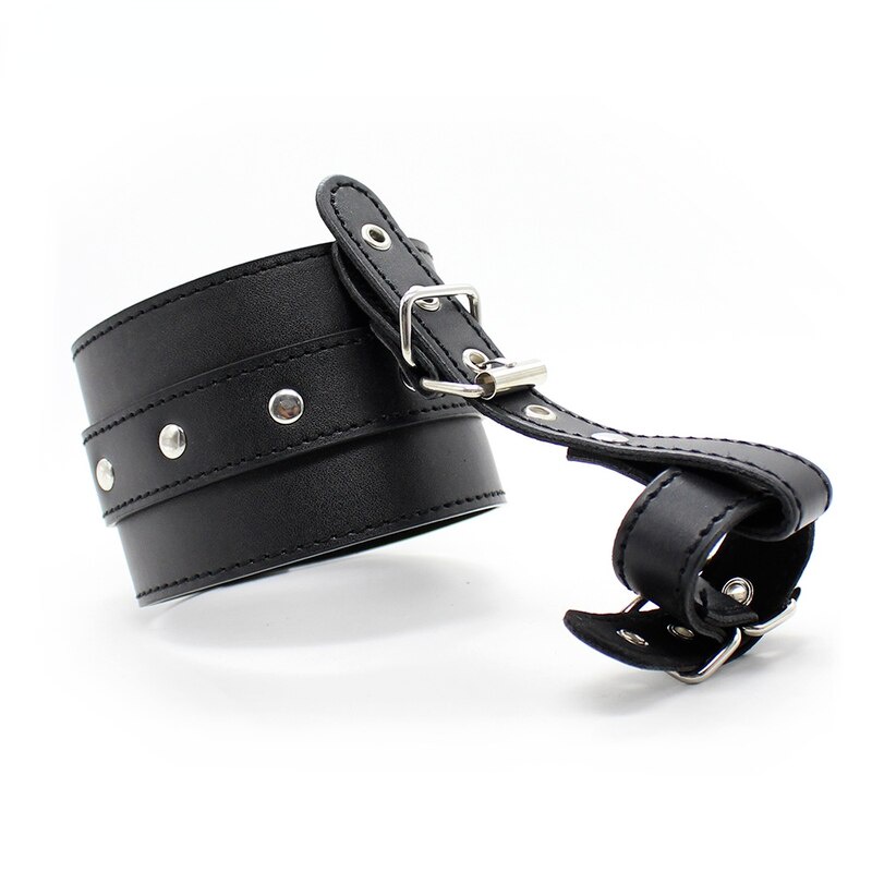New Sm Bondage Couples Adult Sex Toy Bdsm Leather Rivets Thumb Handcuff Ankle Metal Restraint