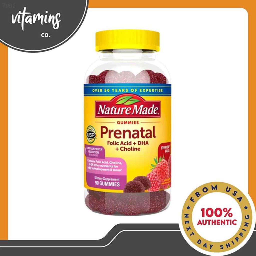N6180 Nature Made Prenatal Gummies with Folic Acid + DHA + Choline (90