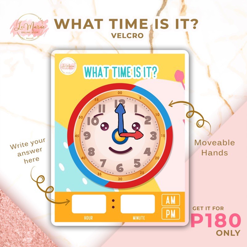 TIME CLOCK MOVABLE HANDS Laminated Interactive Movable Worksheets for