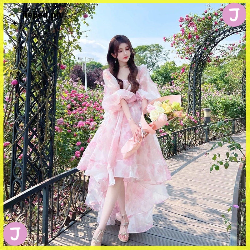 Summer Floral High Quality Fairy Pink Dress Formal Long Dress Gown HOT