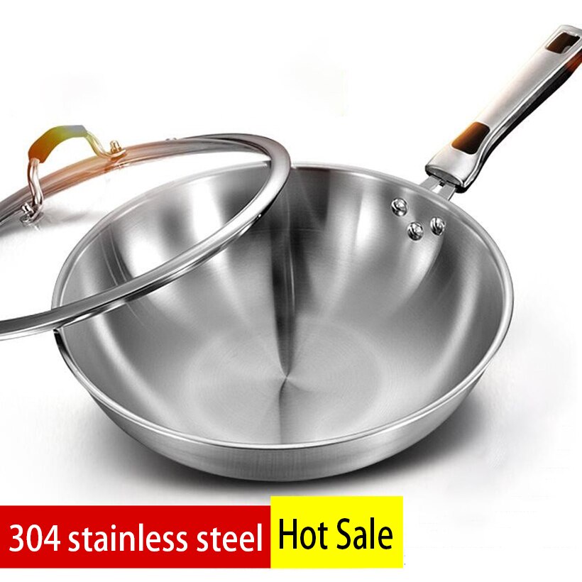 11Inch Frying Pan, 304 Stainless Steel 0.23MM Thick Wok Pan 5 Ply