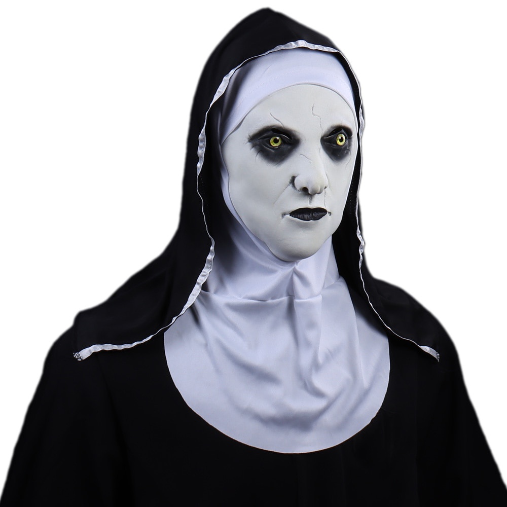 Horror Nun Mask Cosplay Scary Valak Ghost Face Full Face Latex Helmet Halloween Carnival Dress