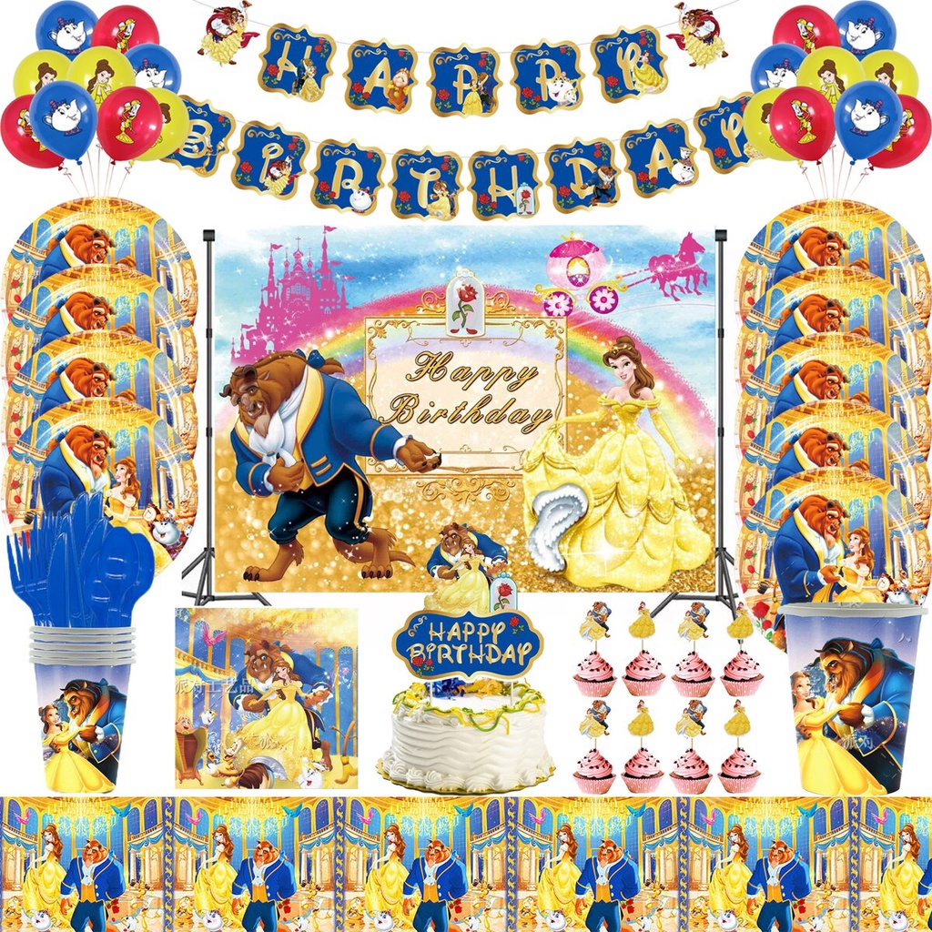 Disney Beauty and the Beast Disposable Tableware Paper Plates Cups
