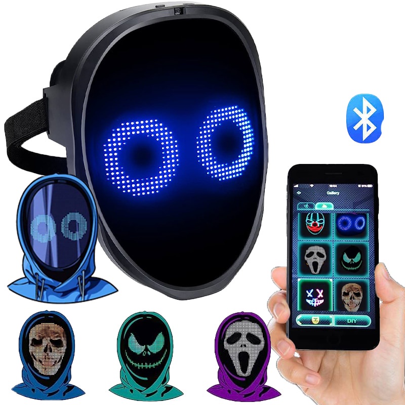 DIY Halloween Mask LED Bluetooth Prank Mask 115 Styles of Programmable ...