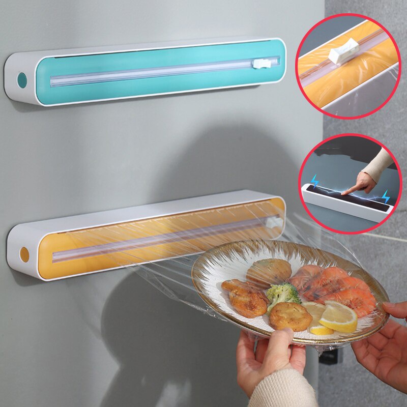 2in1 Plastic Wrap Dispenser Cling Film Dispenser Cutter Saran Wrap