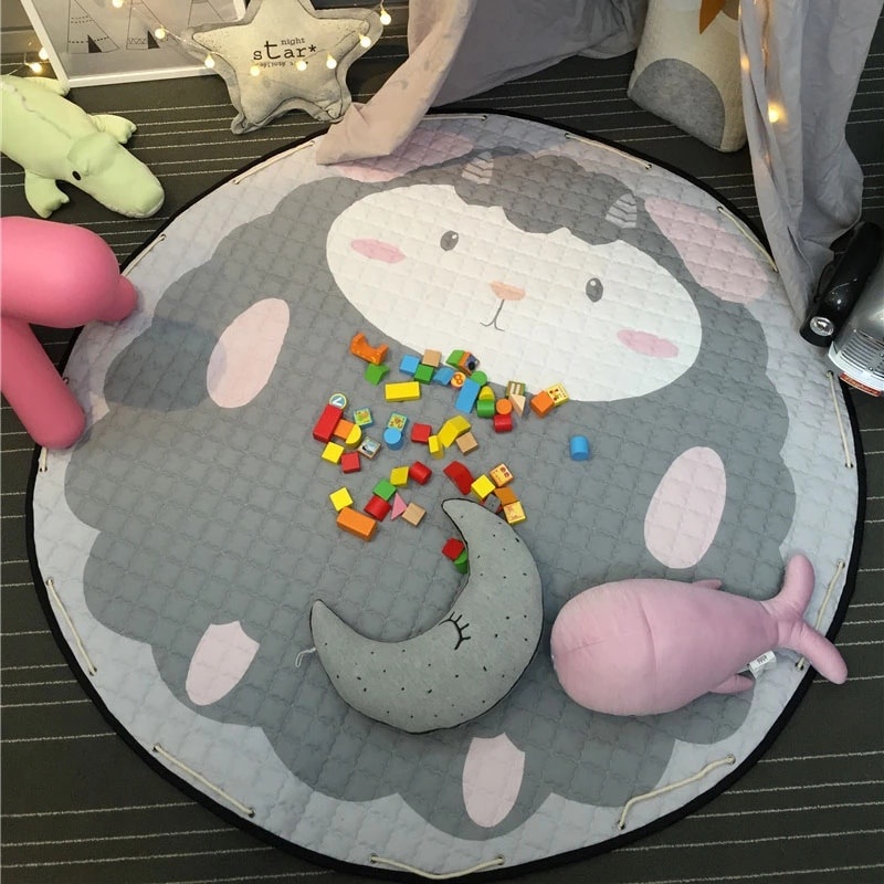 Portable Drawstring Kids Toys Storage Bag Round Baby Floor Play Mat ...