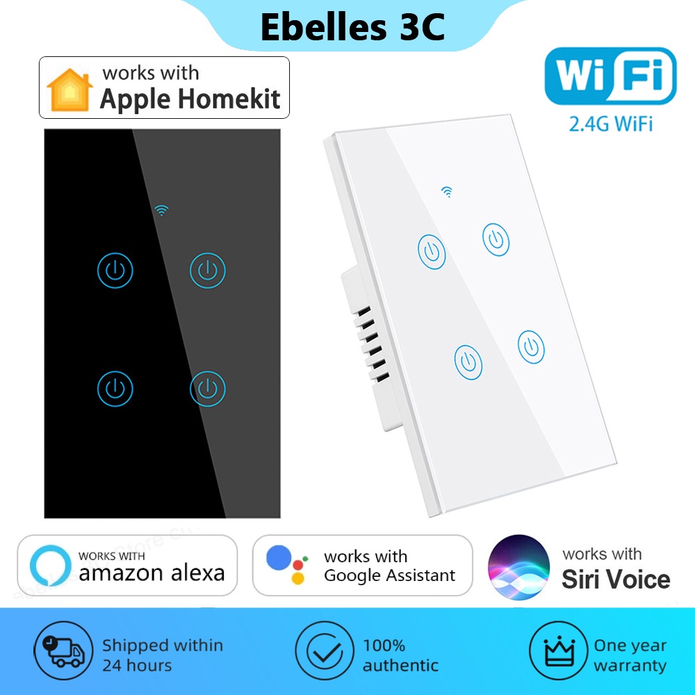 Homekit WiFi Smart Switch US 1/2/3/4 Gang Wall Touch Light Switch Smart