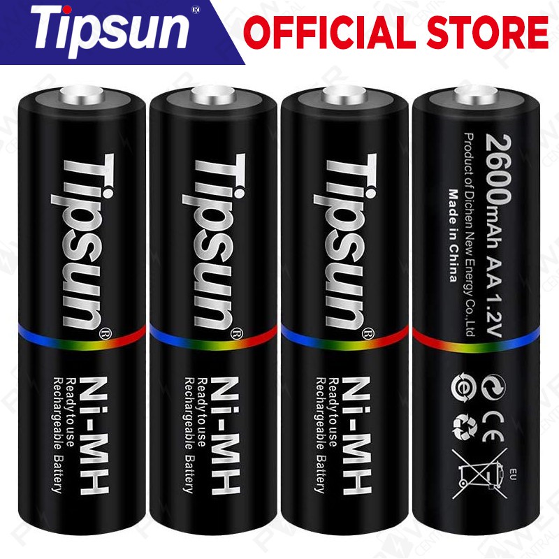 4 pcs Tipsun AA Rechargeable Batteries Ni-MH, 2600mAh High Capacity ...