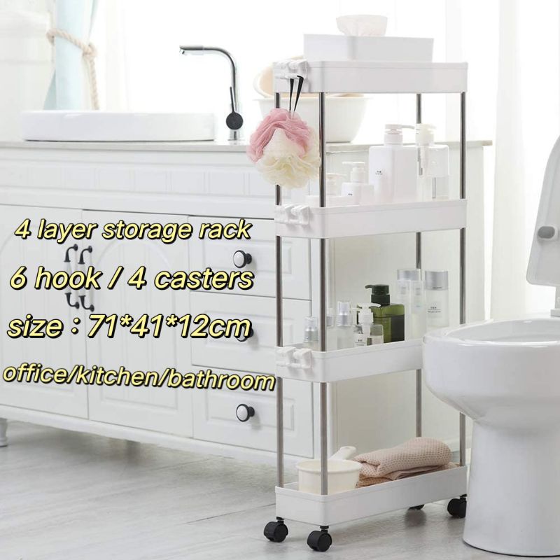4 Layer Moving Rack Kitchen Storage Shelf Wall Cabinets Home Bedroom ...