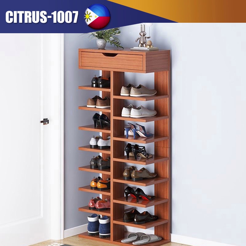 9 layer Wooden Shelves Shoe Cabinet Storage Rack With Drawers Wooden Rack Shoe Rack Storage Box Shopee Philippines