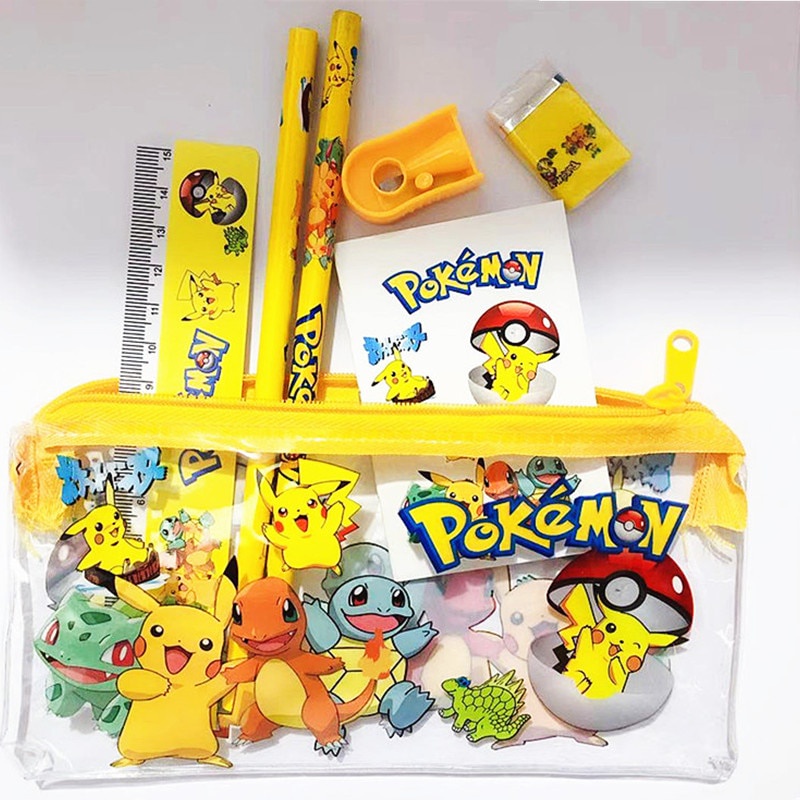 New Pokemon Anime Stationary Set Pikachu Cartoon Pencil Ruler Eraser ...