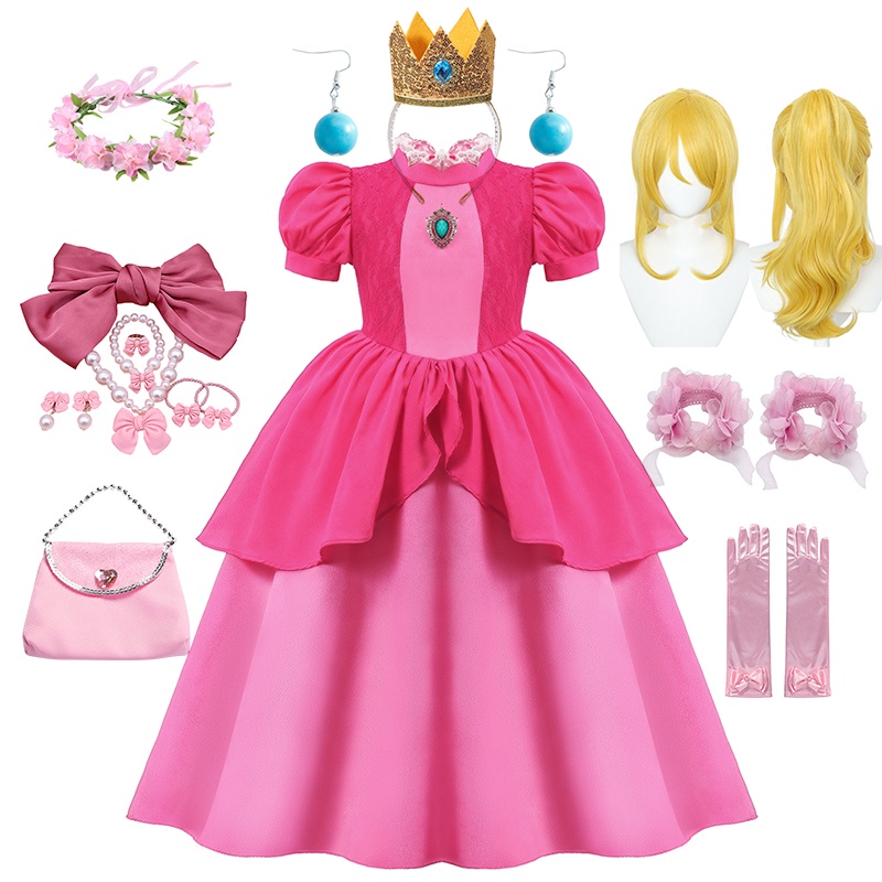 Peach Princess Dress For Girl Halloween Cosplay Costume Children Stage ...