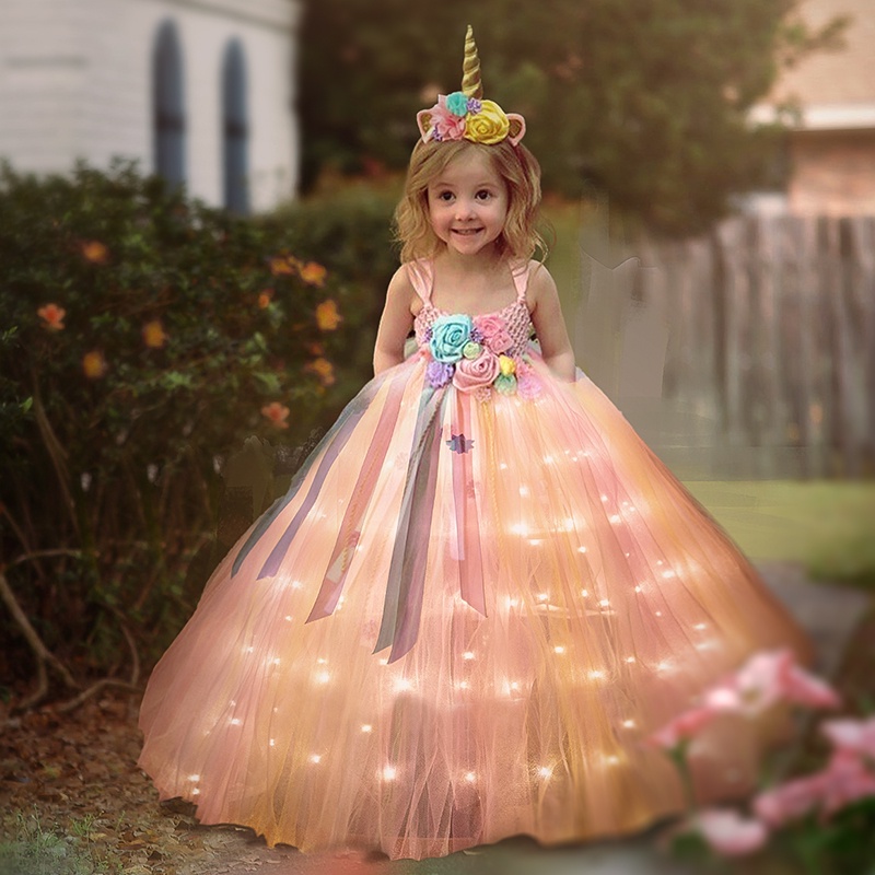 Uporpor Unicorn Girls Children LED Light Up Dress Kids Birthday Party ...