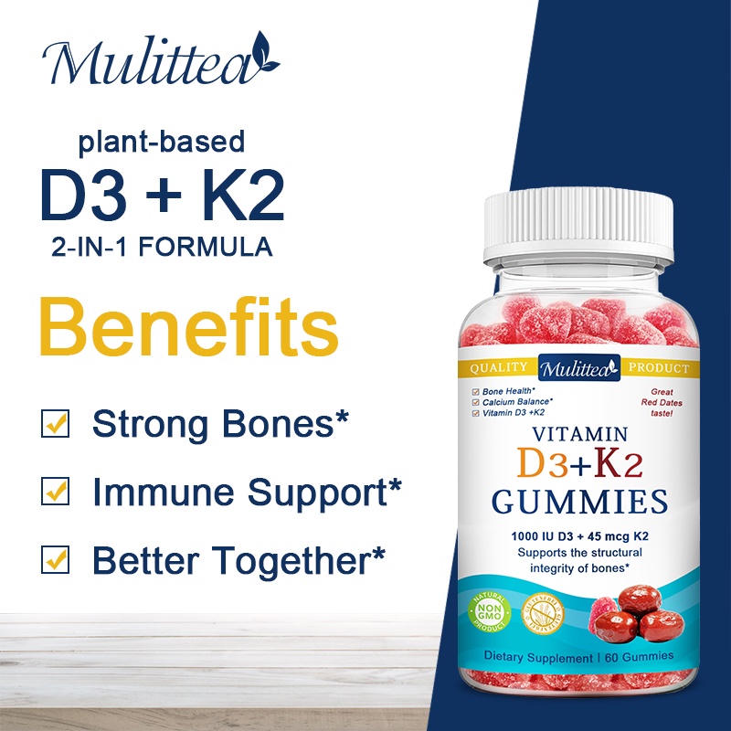 Vitamin D3 with K2 Gummies 1000 IU Vitamin D3 + 45 mcg Vitamin K2 For