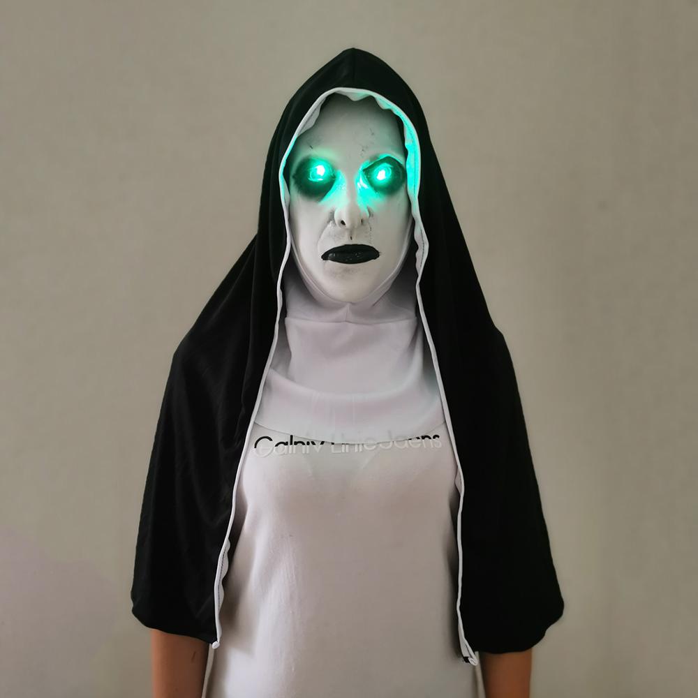 The Nun Mask Horror Mask With Scary Voice With Led Light Cosplay Valak Latex Masks With