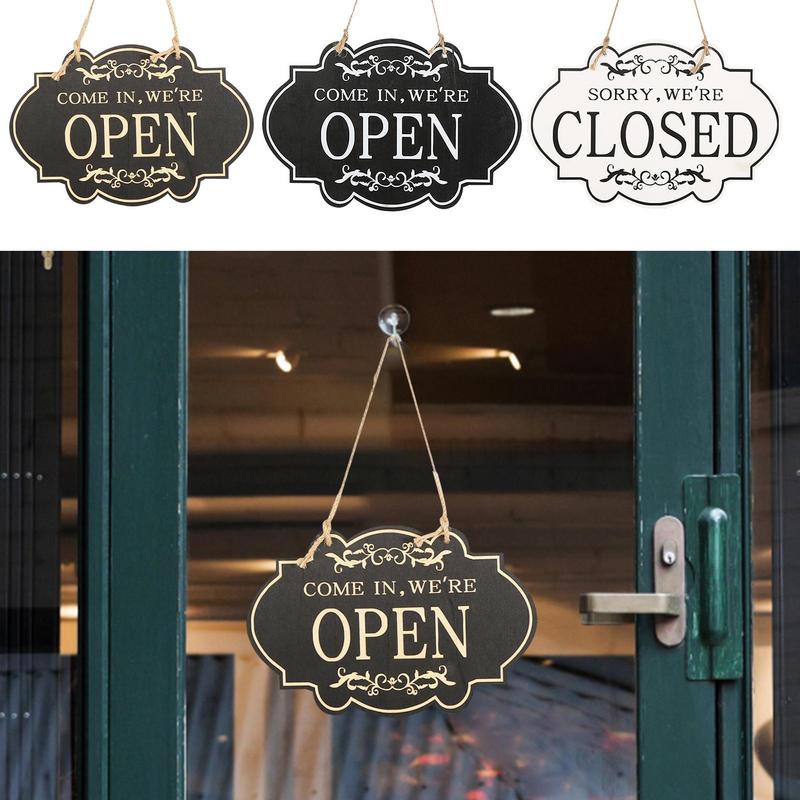 Open Closed Sign Board Wooden Rustic Doublesided Hanging Vintage Open