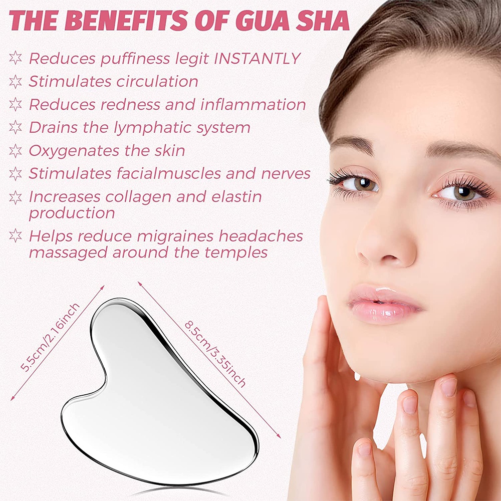 ☃☽Gua Sha Facial Tool, Stainless Steel GuaSha Massage Tool Natural ...