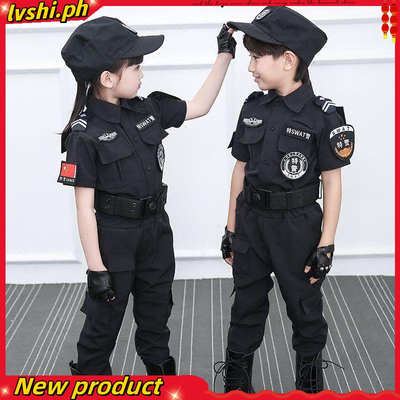 Children Police Officer Costume Boys Girls Small Military Uniforms SWAT  Field Special Forces Suit Kindergarten Role-Playing Costume