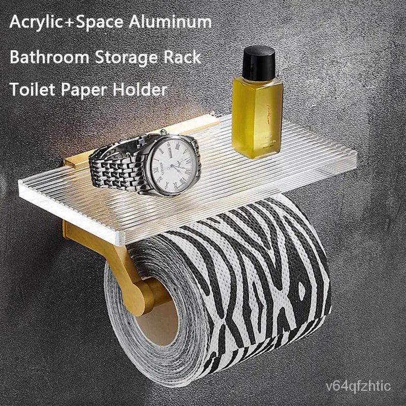 Acrylic Toilet Roll Holder Self Adhesive Toilet Paper Holder Golden