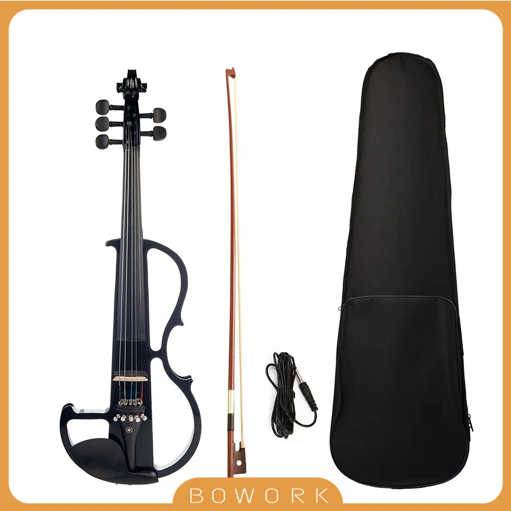JPXS 5 Strings Electric Violin 5String Silent Fiddle Violin Ebony