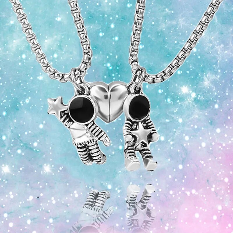 2pcs Couple Magnetic Heart Charm Necklace