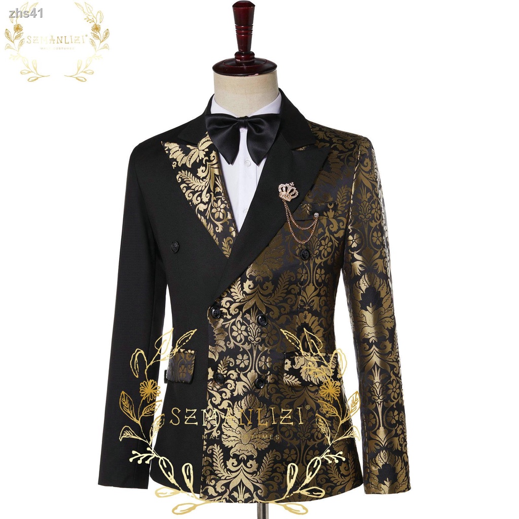 Black and clearance gold floral suit