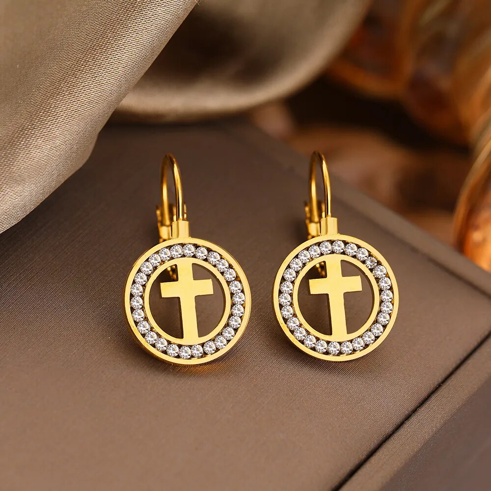 Stainless Steel Earrings 2022 Trend Gothic Cross 3A zircon Crystal ...