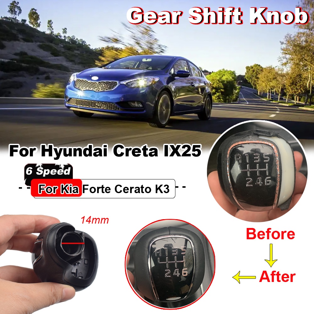 Leather Manual Stick Gear Shift Knob Lever Shifter 6 Speed For Hyundai ...