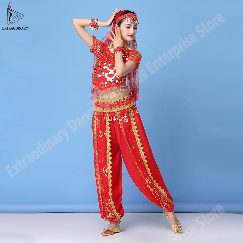 Indian Belly Dance Costumes Set Sari Bollywood Dance Women Chiffon Half ...