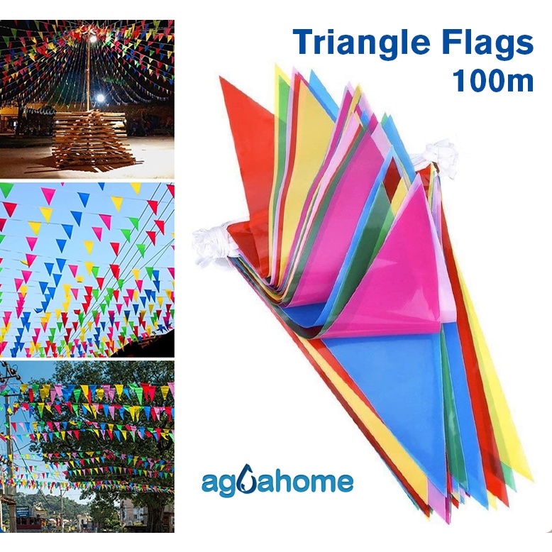 100M Colorful Triangle Flags Fabric Bunting Flags For Garden Birthday ...
